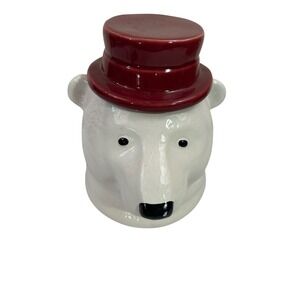 Unbranded Polar Bear Cookie Jar OS White Red Top Hat Ceramic Christmas Decor